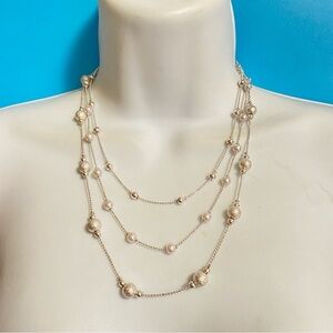 SHIELA ROSE Layered Silver Tone Beads Necklace Shiny Minamalist Dainty Fashion